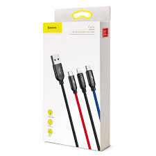 Cáp sạc và truyền dữ liệu tốc độ cao Baseus Three Primary Colors tích hợp 3 đầu kết nối Type C, Android và Lightning ( USB Type A to USB Type C/ Micro USB/ Lightning Fast Charging Cable)